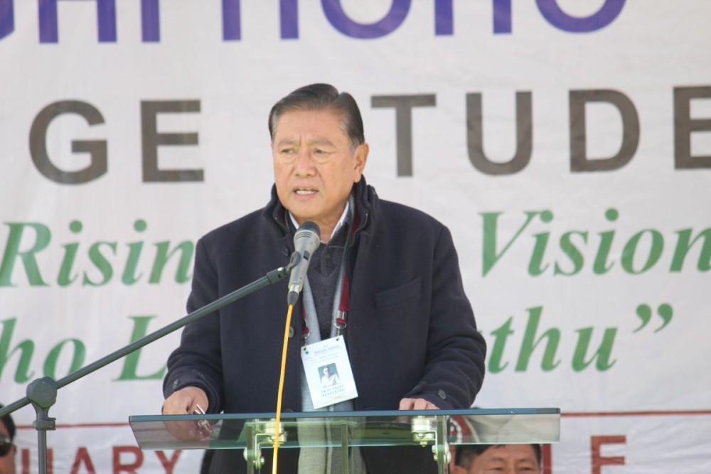 K Tokugha Sukhalu addresses the 40th ZRSU general conference at Yezami village on January 7. (Morung Photo)
